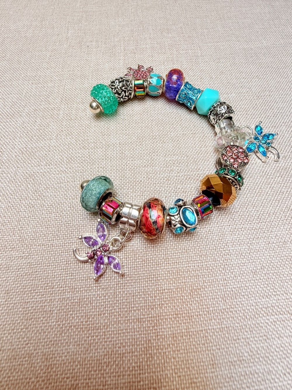 Beaded Pandora Style Charm Bracelet NOT Sterling Silver - Picture 6 of 10